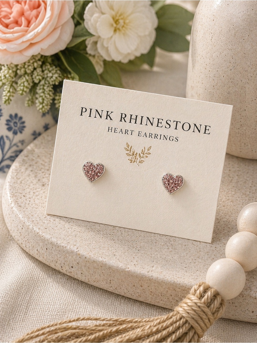 Pink Rhinestone Heart Earrings